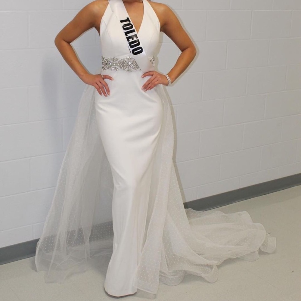 Mac Duggal white special occasion gown